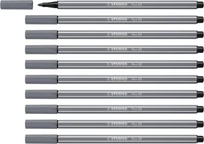 Stabilo Pen 68 Rotulador Punta de Fibra 1mm Tinta Base Agua Color Gris Oscuro