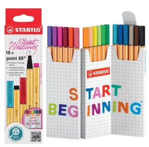 Stabilo Point 88 Pack de 18 Rotuladores Punta de Fibra 0.4mm Tinta a Base de Agua