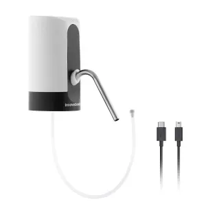 Innovagoods Dispensador de Agua Automatico - Libre de BPA - Recargable USB - Compatible con Garrafas - Incluye Adaptador - Bateria 1200mAh - 7x13x16cm - Color Blanco y Negro