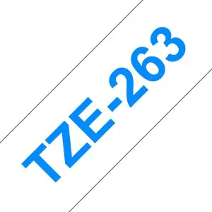 Brother TZe263 Cinta Laminada Etiquetas Azul sobre Blanco 36mm x 8m