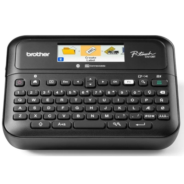 Brother P-Touch D610Bt Rotuladora Electronica - Pantalla Lcd A Color - Ancho Max. De Cinta 24Mm - Bluetooth, Usb - Color Negro