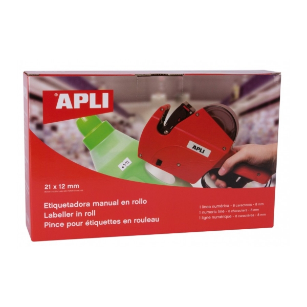 Apli Maquina Etiquetadora De Precios 1 Linea 8 Caracteres - Facil Uso - Cambio Rapido De Digitos - Instalacion Sencilla De Rollo Y Cartucho - Correa De Muñeca