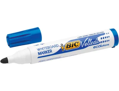 Bic Velleda 1701 Ecolutions Marcadores Para Pizarra - Punta Redonda - Trazo De 1.5 Mm - Tinta Con Base De Alcohol - Ecologico - Borrado Optimo - Color Azul