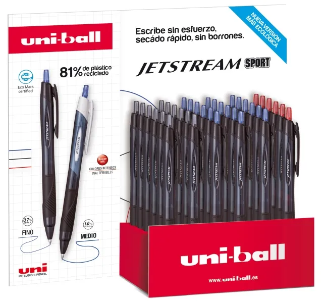 Uni-ball JetStream Sport SXN-157E Expositor 36 Bolígrafos Retráctiles 0.7mm Tinta Pigmentada