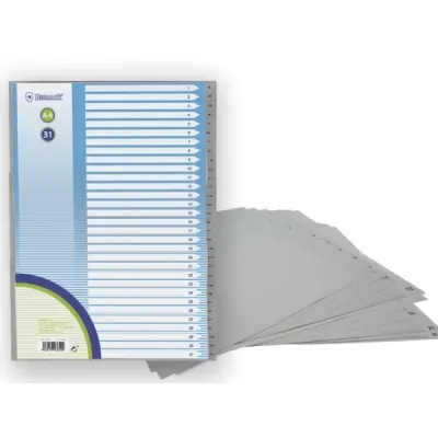 Bismark Indice Numerico Con Pestañas Del 1 Al 31 - Multitaladro - Formato A4 - Fabricados En Polipropileno - Color Gris