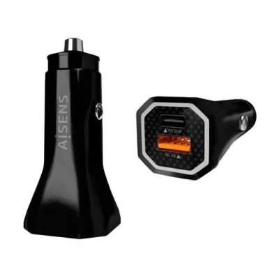 Aisens Cargador de Coche 38W, USB-C PD3.0 20W, USB-A QC3.0 18W - Negro