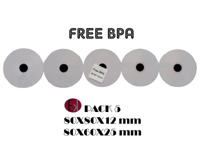 Ekrit Rollo Térmico Sin BPA 80x80x12mm 57g - Paquete de 5 Unidades
