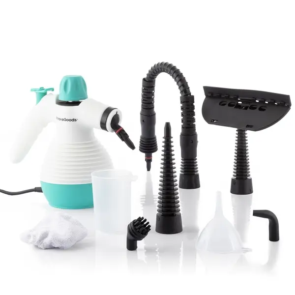 Innovagoods Limpiador A Vapor - 1000W - Autonomia Hasta 20Minutos - Capacidad 350Ml - Presion 3Bar - Cable 2.8M - Ipx4 - Incluye Accesorios - Boton De Seguridad Y Tapa - Color Blanco Y Azul