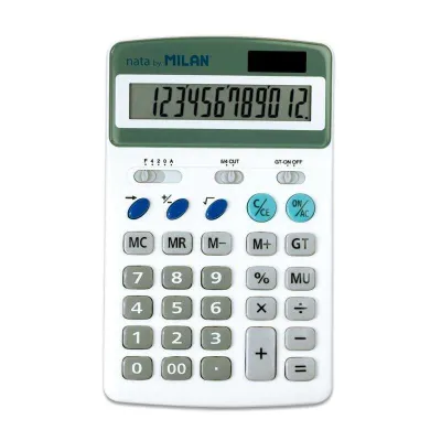 Milan Calculadora 12 Dígitos con 3 Teclas de Memoria y Apagado Automático - Color Blanco