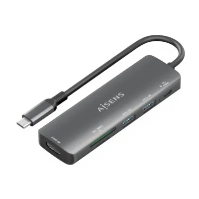 Aisens USB-C Dock 6 en 1 con HDMI, 2xUSB-A, USB-C PD 100W, SD y MicroSD - Gris