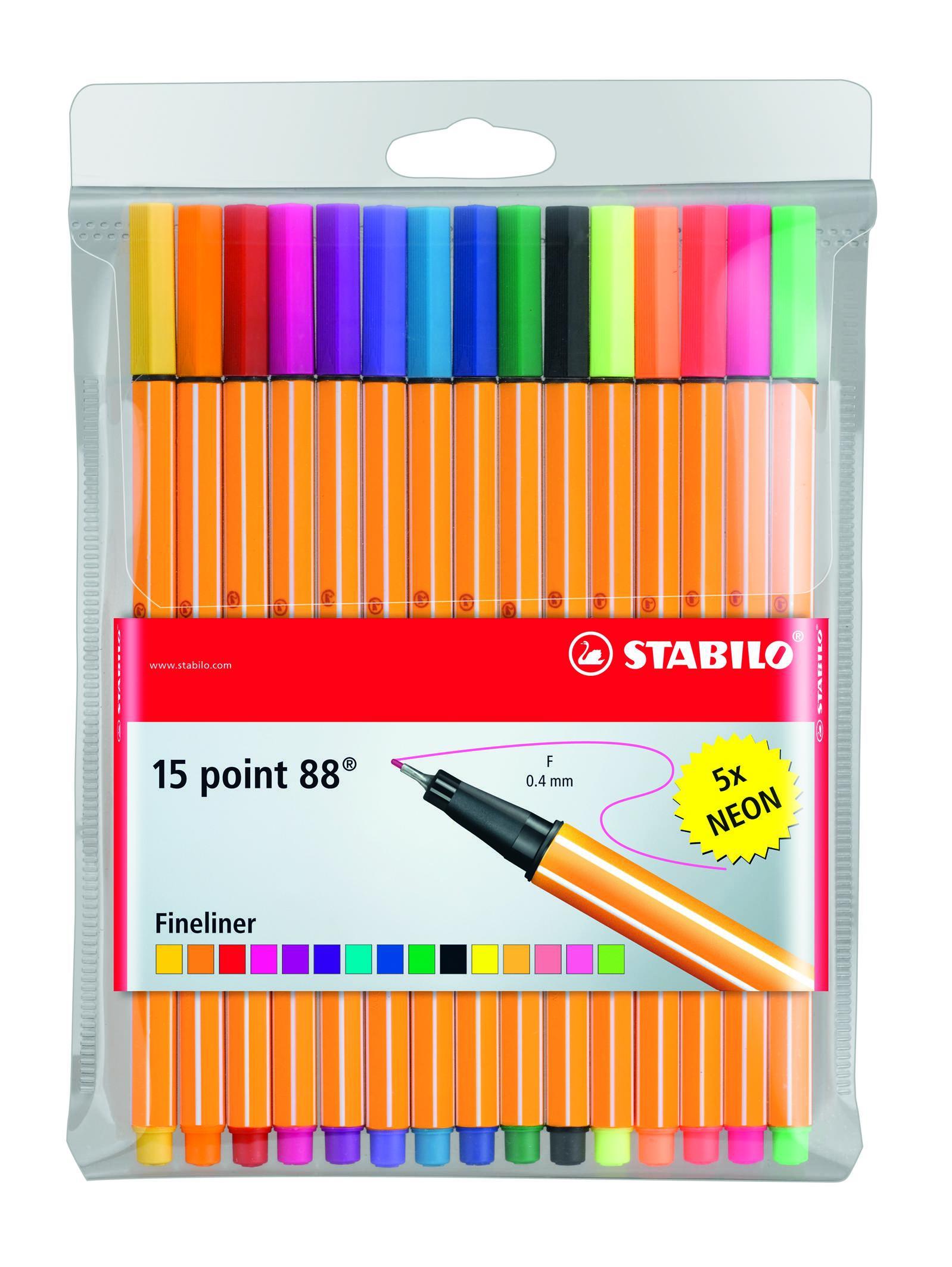 Stabilo Rotuladores Point 88 Colores Surtidos (5 Neón) Estuche 15 Ud