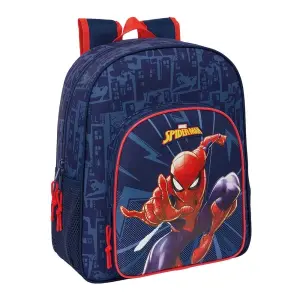 Safta Mochila Spider-Man 15L Adaptable a Carro con Portabotellas y Hombreras Acolchadas Azul Marino