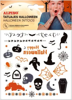 Alpino Pack de Tatuajes Halloween - Diseños Terroríficos en Plata, Negro y Naranja