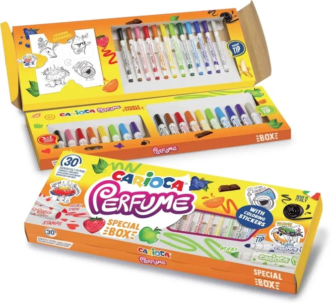Carioca Perfume Pack De 30 Rotuladores Perfumados - 12 Punta Media, 10 Punta Maxi Y 8 Punta Maxi Y Punta Con Sellos - Ideales Para Dibujar Y Colorear - Colores Surtidos