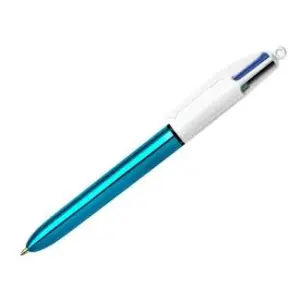 Bic Bolígrafo 4 Colores Shine Silver Cuerpo Blanco/Azul Metálico Caja 12 Unidades