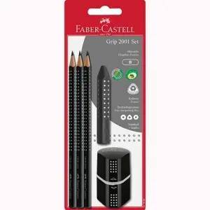 Faber Castell Set 2001 Grip - 3 Lápices de Grafito, Goma y Sacapuntas en Blister