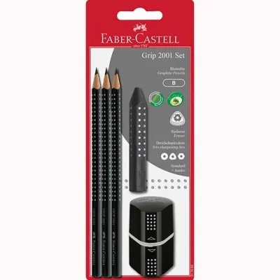 Faber Castell Set 2001 Grip - 3 Lápices de Grafito, Goma y Sacapuntas en Blister