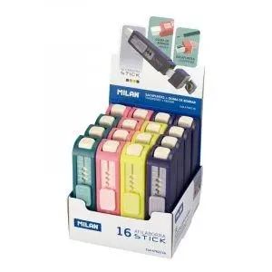 MILAN AFILABORRA STICK COLORES SURTIDOS PASTEL CAJA EXPOSITORA 16 UD
