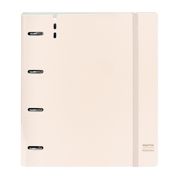 Safta Carpeta De 4 Anillas - Pp Foam - Anillas De 35Mm - Incluye 100 Hojas A4 - 27X32X4Cm - Color Beige