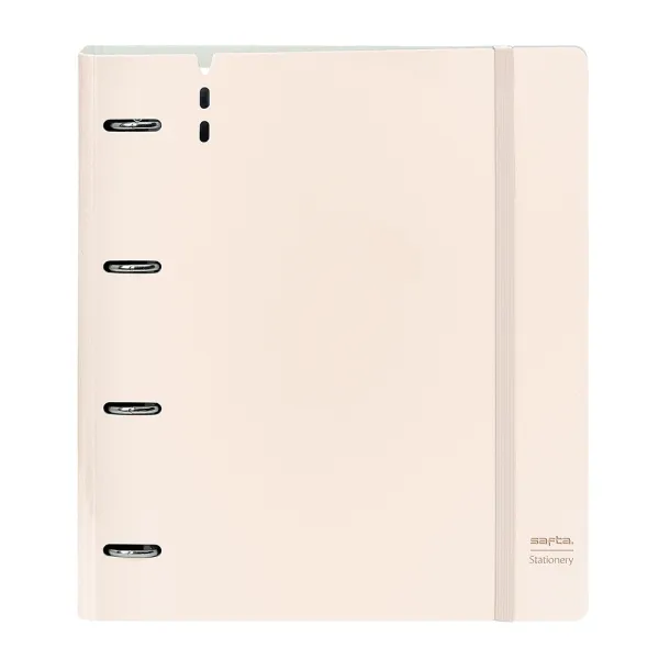 Safta Carpeta De 4 Anillas - Pp Foam - Anillas De 35Mm - Incluye 100 Hojas A4 - 27X32X4Cm - Color Beige