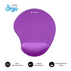 Subblim Ergo Neogel Alfombrilla Ergonomica para Raton - Espuma Elastica - Microtexturizada Impermeable - Base Antideslizante - Color Lila