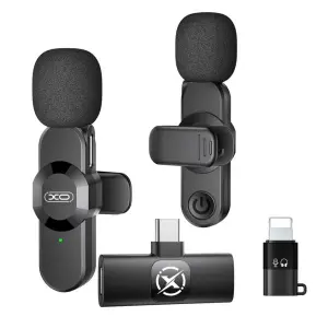 XO MC14 Micrófono Inalámbrico de Solapa con Cancelación de Ruido, 15m, USB-C, 7g, Negro