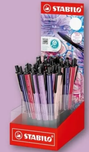 Stabilo Pointball Naturecolors Wildflower Expositor 38 Bolígrafos Retráctiles 0.5mm Bioplástico Recargables Tinta Azul