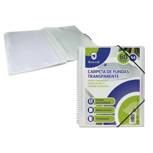 Bismark Carpeta Espiral A4 con 60 Fundas Transparentes y Portada Personalizable