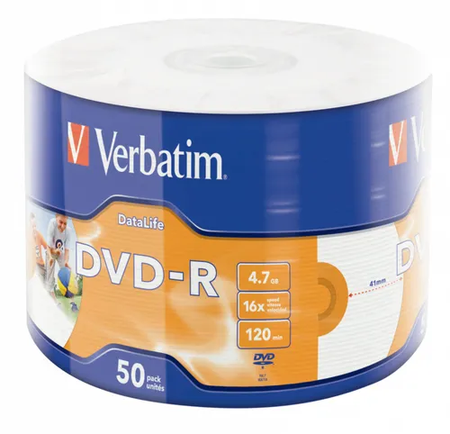 Verbatim Dvd-R, 4,7Gb, 16X, 50 Pack Spindle, Datalife Plus Wide Inkjet Printable Professional