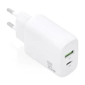 Aisens Cargador GaN 30W - 1xUSB-C PD3.0 QC4.0 - 1xUSB-A QC3.0 - Color Blanco