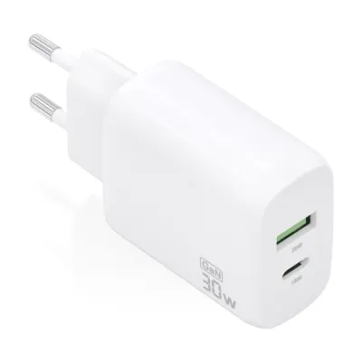 Aisens Cargador GaN 30W - 1xUSB-C PD3.0 QC4.0, 1xUSB-A QC3.0 - Blanco