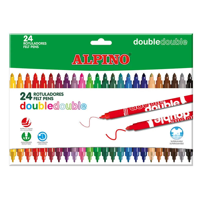 Alpino Rotuladores Double Punta Fina/Gruesa Estuche 24 Colores Surtidos