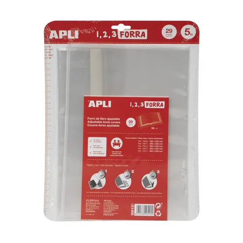 Apli Forro De Libros Con Solapa Ajustable 290mm PP 75 Micras Blíster 5 Ud
