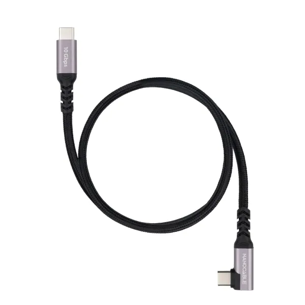 Nanocable Cable Usb-C Macho Acodado 90º - Soporta Hasta 100W - Longitud 0.5M - Velocidad De Transferencia Hasta 10Gbps - Resolucion 4K - Algodon Trenzado - Color Negro