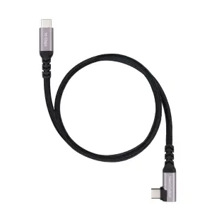 Nanocable Cable USB-C Macho Acodado 90º - Soporta hasta 100W - Longitud 0.5m - Velocidad de Transferencia hasta 10Gbps - Resolucion 4K - Algodon Trenzado - Color Negro