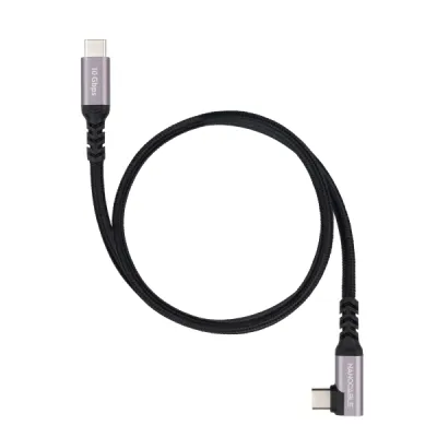 Nanocable Cable USB-C Macho Acodado 90º 0.5m 100W 10Gbps 4K Algodón Trenzado Negro