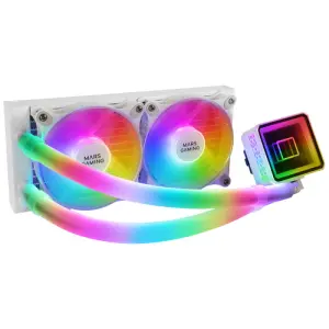 SISTEMA DE REFRIGERACION LIQUIDA MARS GAMING ML-ULTRA240 WHITE 2x12cm ILUMINACION ARGB (ADRESSABLE) TPD 500W PARA PROCESADORES INTEL Y AMD BOMBA OPTI