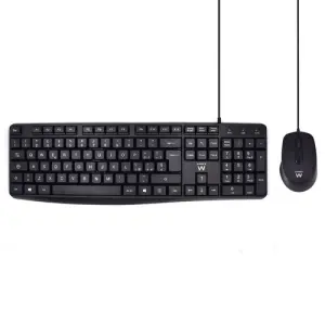 Ewent Pack Teclado + Raton para Oficina - Teclas Silenciosas de Perfil Bajo - 1000dpi - Disposicion Italiana QWERTY IT - Cable de 1.35m - Teclas Silenciosas de Perfil Bajo - Color Negro