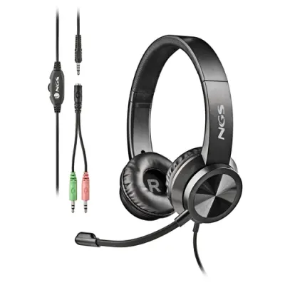 NGS MSX11 Pro Headset Estéreo 20Hz/105dB Jack 3.5mm con Adaptador Doble Negro Brillo
