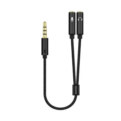 Aisens Cable Adaptador Audio Jack 3.5 4 Pines/M-2Xjack 3.5 3 Pines/H, Negro, 25 Cm