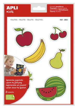 Apli Gomets Temáticos Frutas XL - 22 Gomets en 2 Hojas A4 - Adhesivo Removible