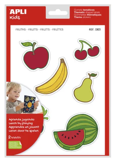 Apli Gomets Temáticos Frutas XL - 22 Gomets en 2 Hojas A4 - Adhesivo Removible