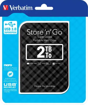 VERBATIM DISCO DURO PORTÁTIL STORE 'N' GO 2TB HDD 2.5" GEN 2, USB 3.0 NEGRO