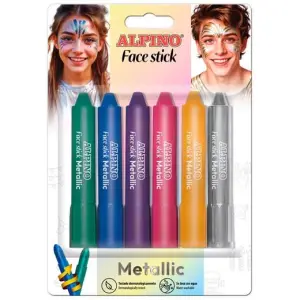 Alpino Fiesta Face Stick Metallic - Pack de 6 Barritas de Pintura Facial Retráctil
