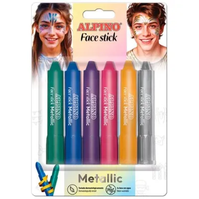 Alpino Fiesta Face Stick Metallic - Pack de 6 Barritas de Pintura Facial Retráctil