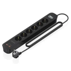 Aisens Regleta 6 Tomas Schuko con 2xUSB-C y 2xUSB-A, 1.4m, Interruptor LED, Power Delivery, Qualcomm 3.0, Negro