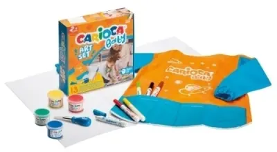 Carioca Baby Art Set con 12 Productos - Delantal Impermeable, Pinturas de Dedos y Marcadores