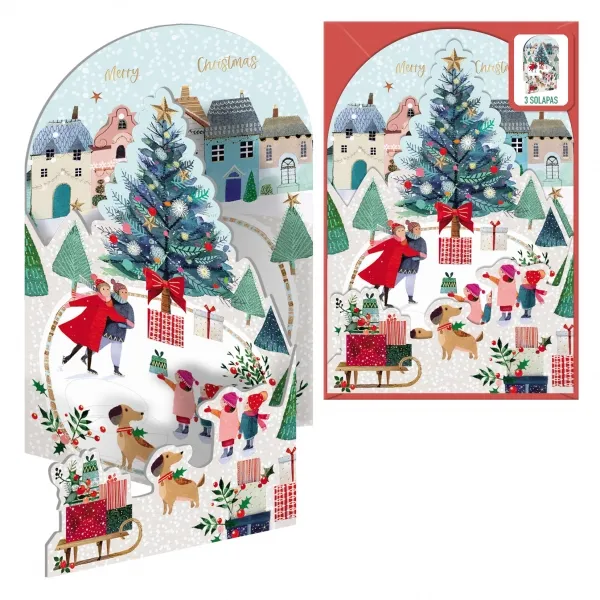 Dohe Patinando Pack De 6 Tarjetas Desplegables De Felicitacion Navideña Con Sobre - Impresas A Todo Color