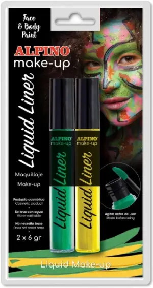 Alpino Make-up Liquid Liner Pack con 2 Botes de Maquillaje Liquido con Aplicador - Se Lava con Agua - Testado Dermatologicamente - Colores Amarillo y Verde