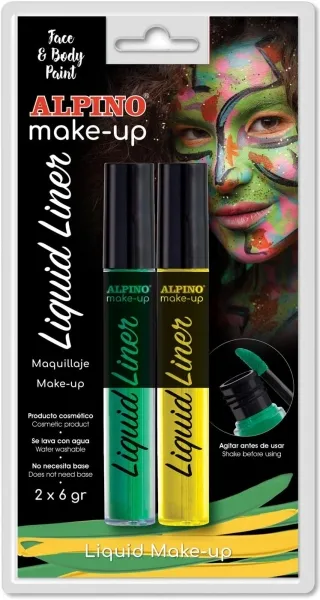 Alpino Make-Up Liquid Liner Pack de 2 Botes - Colores Amarillo y Verde, Lavable con Agua